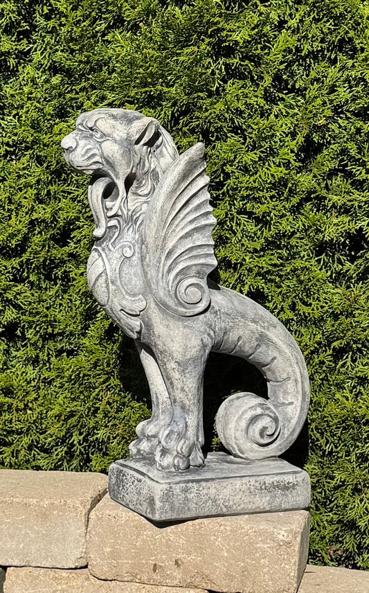 Gargoyle Cement Garden Statue Griffin Sculpture Tongue out of mouth