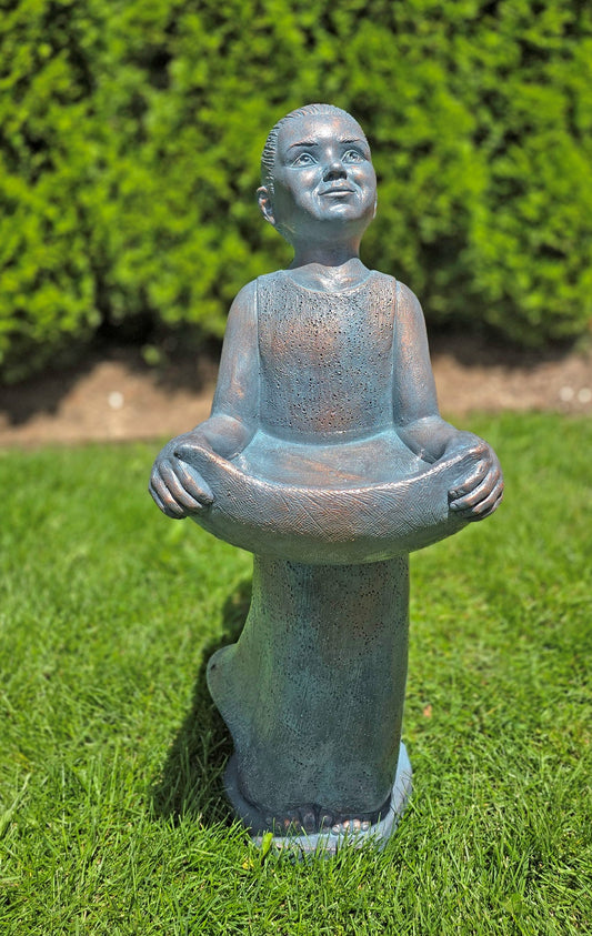 Blessings Bowl Garden Girl Birdbath Peaceful Offering Birdfeeder