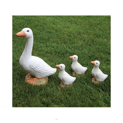 Goose with three ducklings cast stone statue set realistic hand painted finish