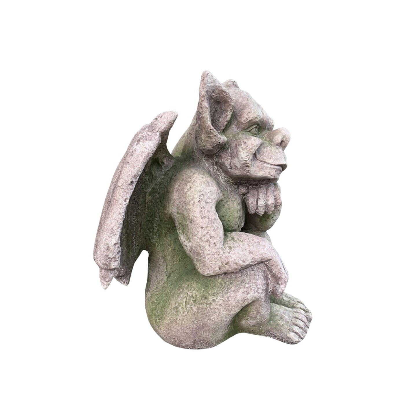 Gentle Guardian Gargoyle Sculpture side view hand under chin