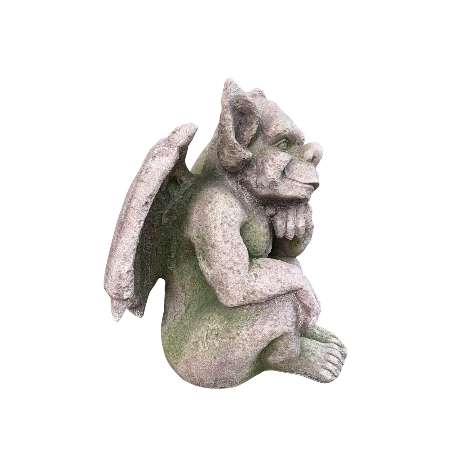 Gentle Guardian Gargoyle Sculpture side view hand under chin