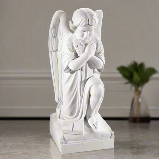 Girl Angel Praying With Cross Marble Sculpture