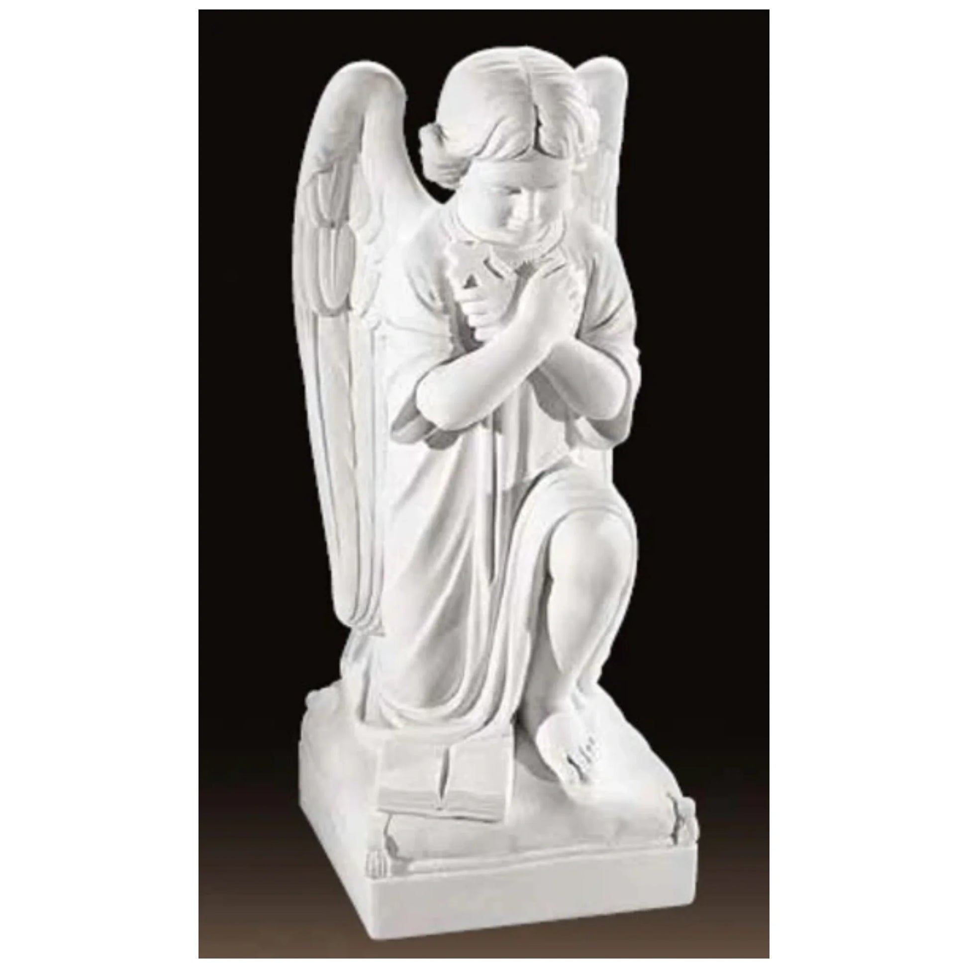 Girl Angel Praying With Cross Marble Sculpture