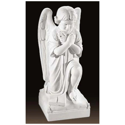 Girl Angel Praying With Cross Marble Sculpture