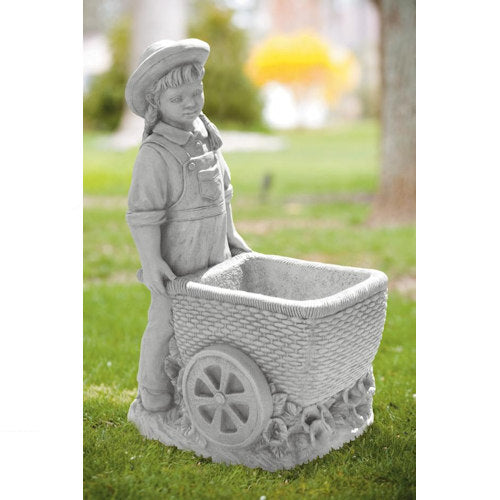 Girl With Flower Cart Garden Planter 26" High