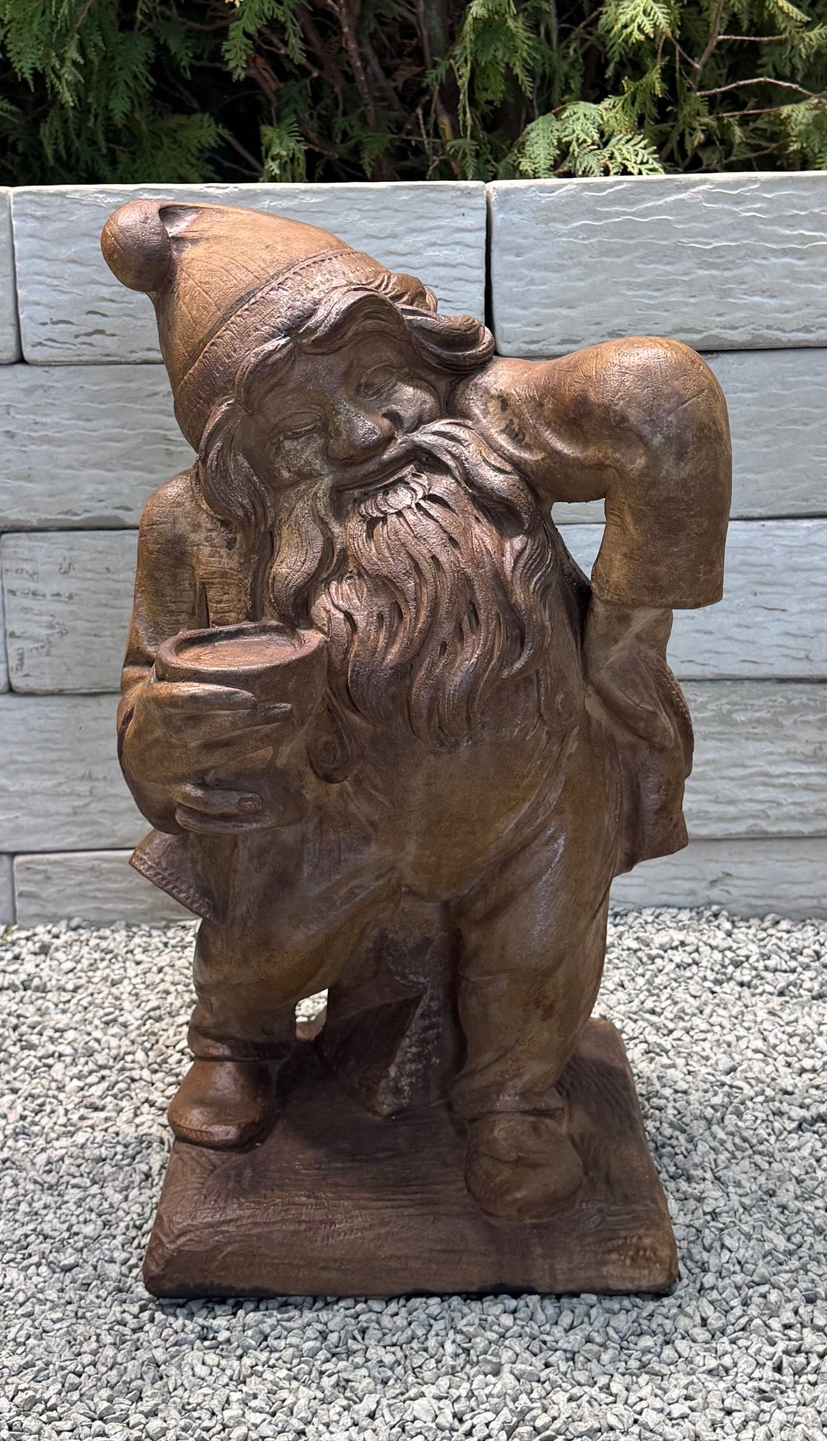 Brew-master Gnome Garden Statue  Cheers Holding a glass of Ale