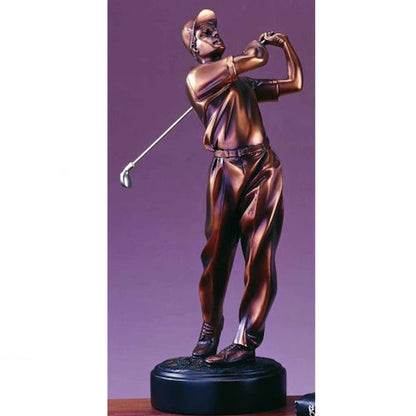 Bronze finish golfer sculpture capturing the spirit of the game refined golf award or trophy ideal for tournaments, clubs, and presentation gifts.