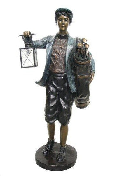 Golfer Boy with Lantern Bronze Large Scale Garden Décor you can hard wired to make a light