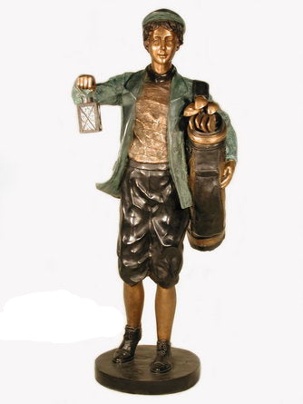 Golfer Caddy Holding Lantern Garden Statue Large Scale 