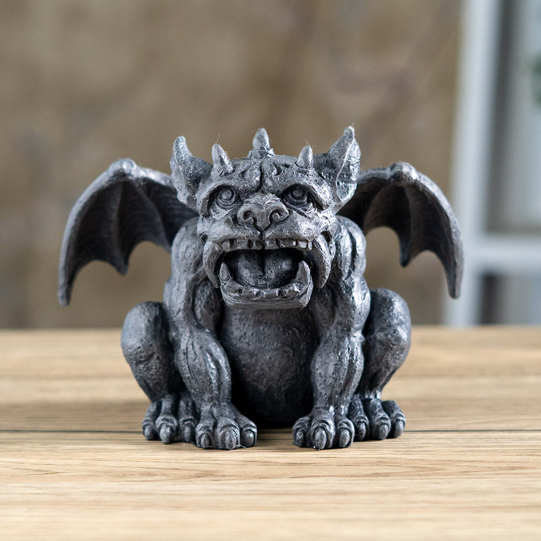 Small gothic gargoyle guardian sculpture with winged detail and stone finish