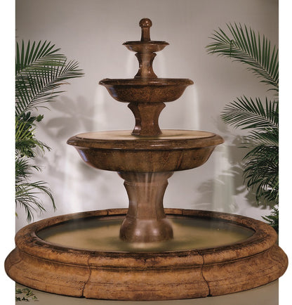 Large three-tier cast stone fountain with Toscana Pool surround