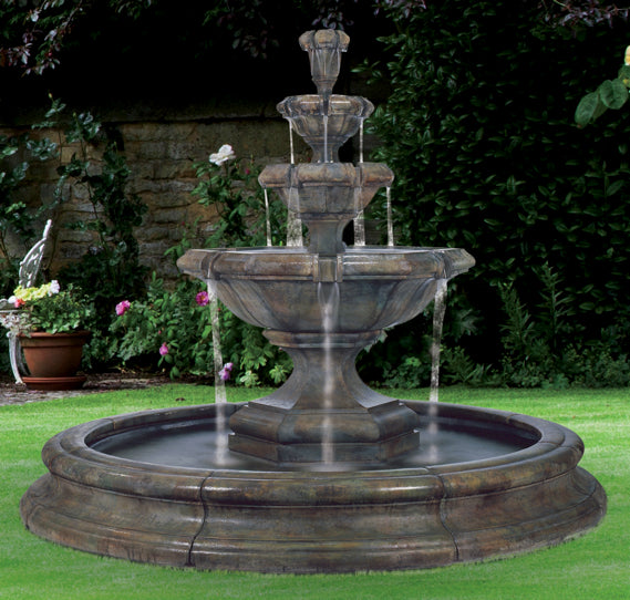 Estate Grande Kensington Three Tier Fountain In Pool large surround