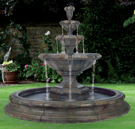 Estate Grande Kensington Three Tier Fountain In Pool large surround
