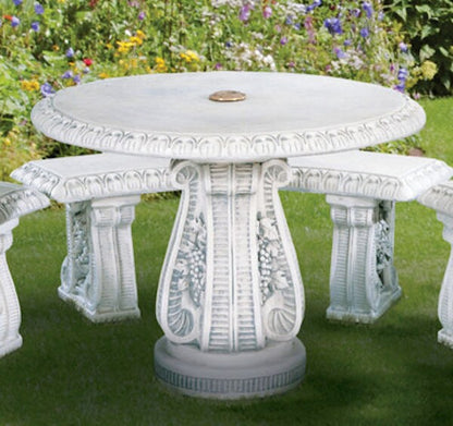 Grape Leaf Garden Cement Table Sculptural Motif Classical Stone
