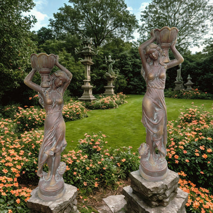 Greco-Roman Lady Planter Sculptures life-size statues with urns on shoulders