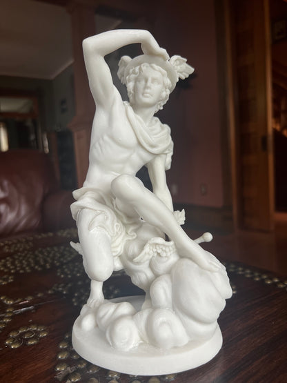 Greek god Hermes statue with winged headgear