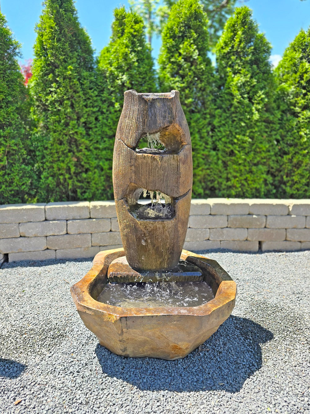 Grotto Three-Level Lighted Fountain Organic Canyon Design Cast Stone Rustic woodland