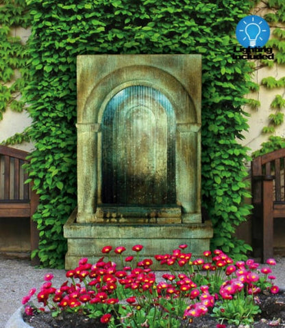 Grotto Falling Diamonds Fountain with Light Cement Décor square and arch