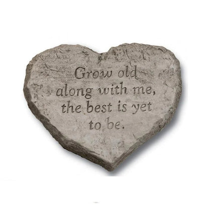 Grow Old Along with Me, the Best Is Yet to Be Heart Garden Stone shaped made in USA symbol of enduring affection