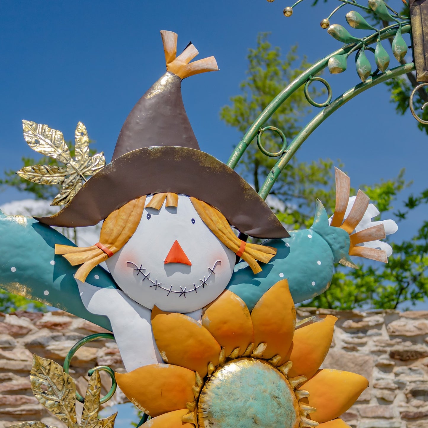 Harvest Home Welcome Garden Arch showing scarecrow up close of detail