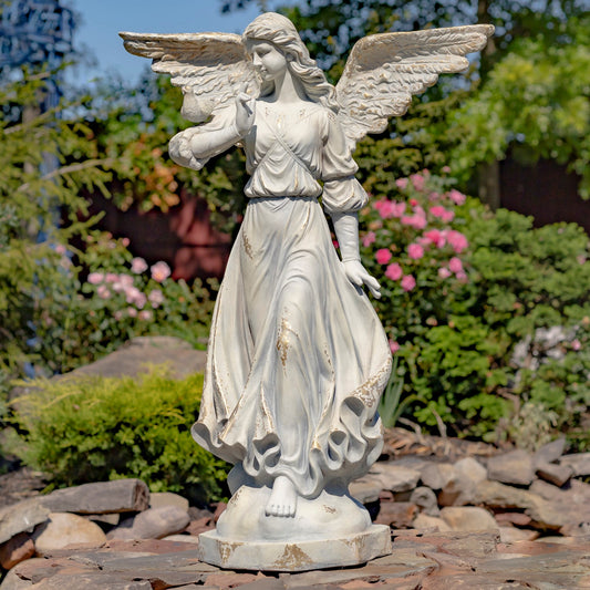 Heavenly Winged Angel Garden Statue – Antique Grey Finish