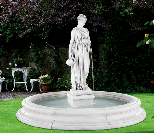 Hebe Goddess of Youth Life-Size Statue Water Feature Garden Fountain with pool surround Grecian