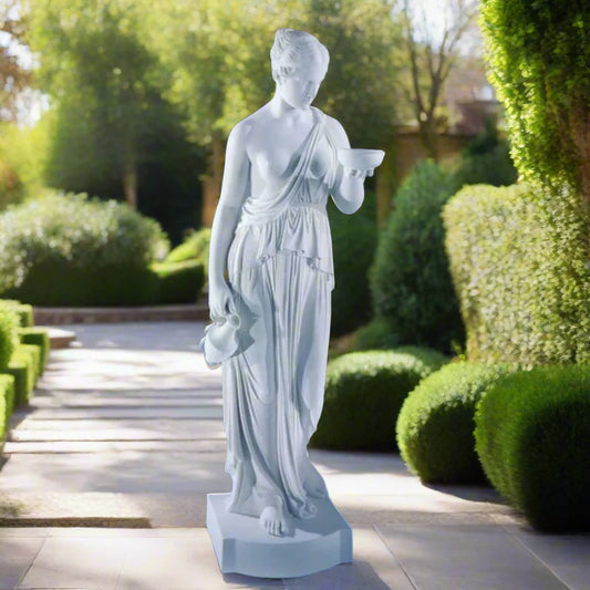 32-inch Italian marble statue of Hebe by Bertel Thorvaldsen, a neoclassical artwork ideal for elegant interiors, art displays, or classical home décor - White Italian marble