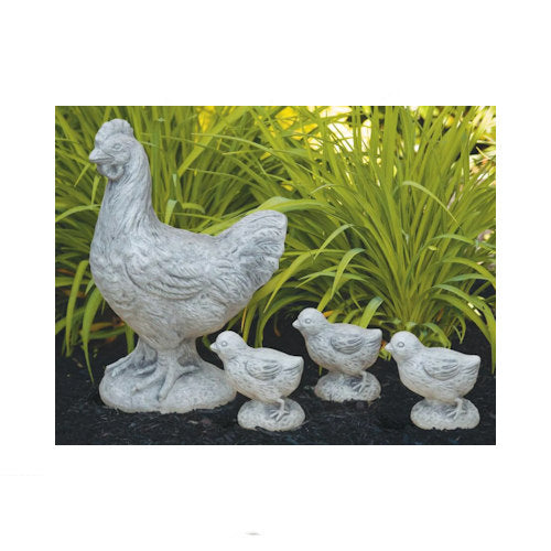Hen with Three Garden Chicks Garden Cement Statues set of four