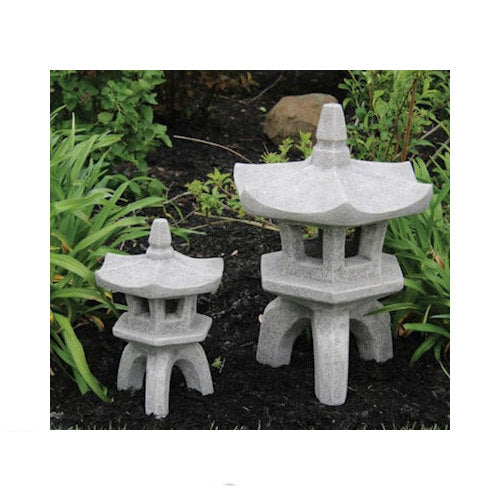 Hex Pagoda Pair Cement Small Large Set Lantern's