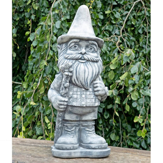 Hiker Garden Gnome Statue with Backpack and hiking stick