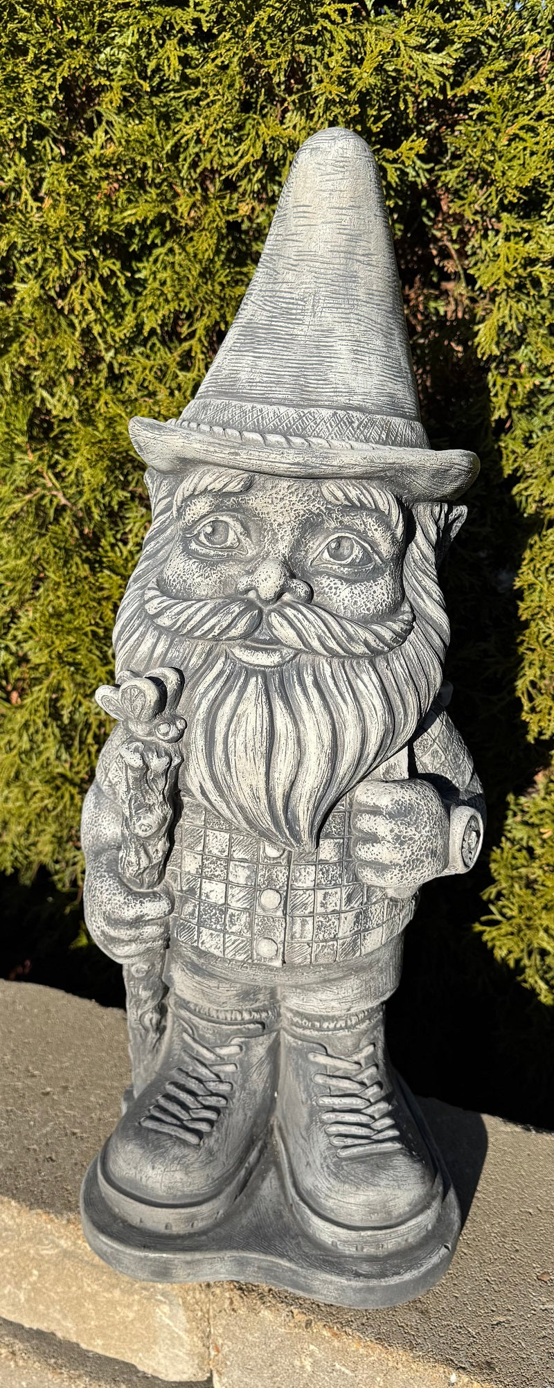 Hiker Garden Gnome Statue with Backpack and hiking stick cement sculpture