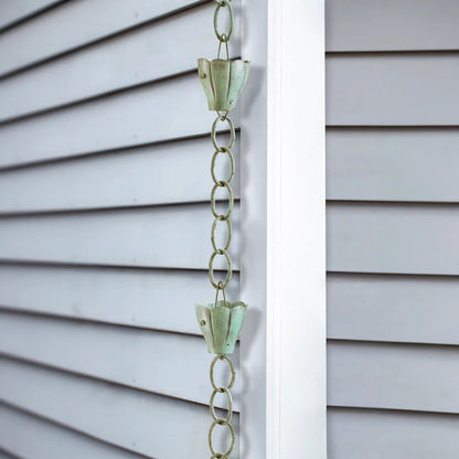 Copper Historical Crocus Rain Chain Sculptural Downspout Green Aged Architecture