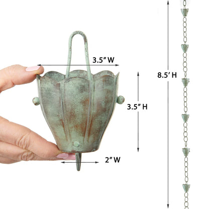 Historical Crocus Rain Chain Sculptural Downspout Green Aged Architecture Copper