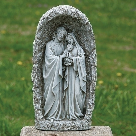 LED Holy Family Solar Garden Statue in Grotto lights up at night sculpture