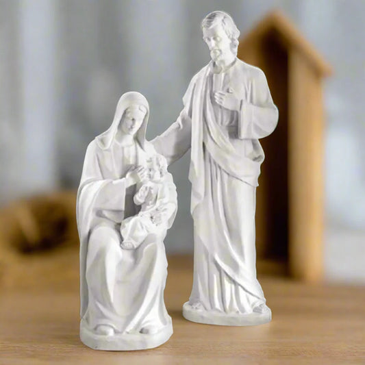 73-inch Italian marble Holy Family statue, perfect for church grounds, religious gardens, or devotional memorial displays