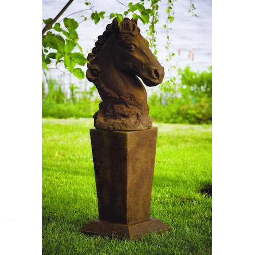 Horse Bust On Contemporary Vase Pedestal Garden Set