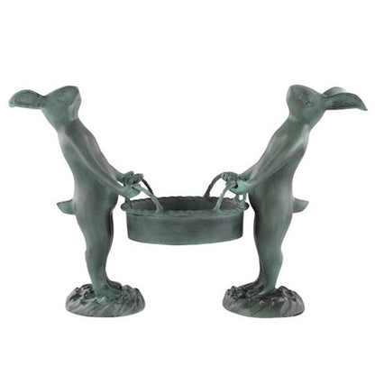 Rabbits Sculptures Pair Duo Unique Bunny Plant Holder Sculptural Art