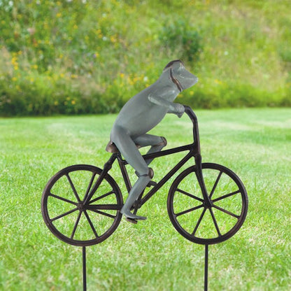 Frog on Bicycle Garden Sculpture bike peddling statue Helmet Statuary