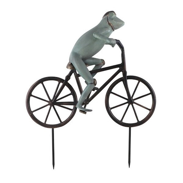 Frog on Bicycle Garden Sculpture bike peddling statue Helmet Statuary