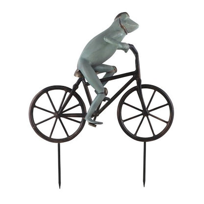 Frog on Bicycle Garden Sculpture bike peddling statue Helmet Statuary