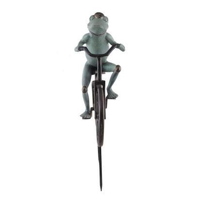 Frog Riding Bicycle Garden Statue with Helmet Decorative Bike Rider