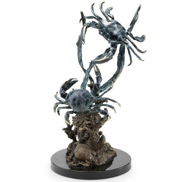 Fighting Blue Point Crabs Sculpture Hot Patina Finish Artist Brass Statues