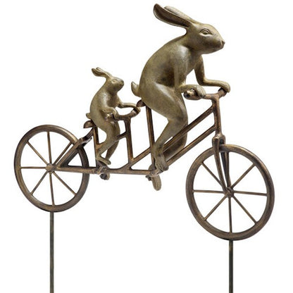 Tandem Bicycle Bunnies Garden Sculpture Yard Decorative Rabbits Art