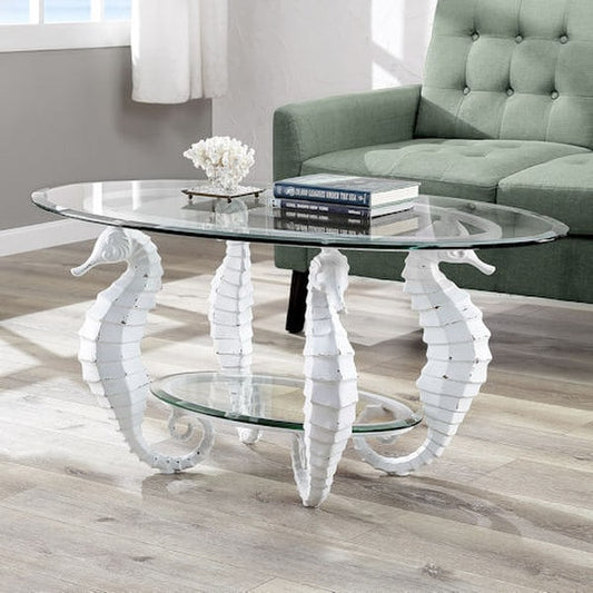Seahorse Glass Top Cocktail Sculptural Table shabby chic Beach Home