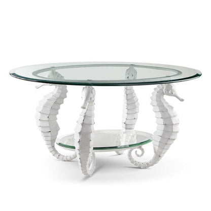 Seahorse Glass Top Cocktail Sculpture Table shabby chic Beach Home