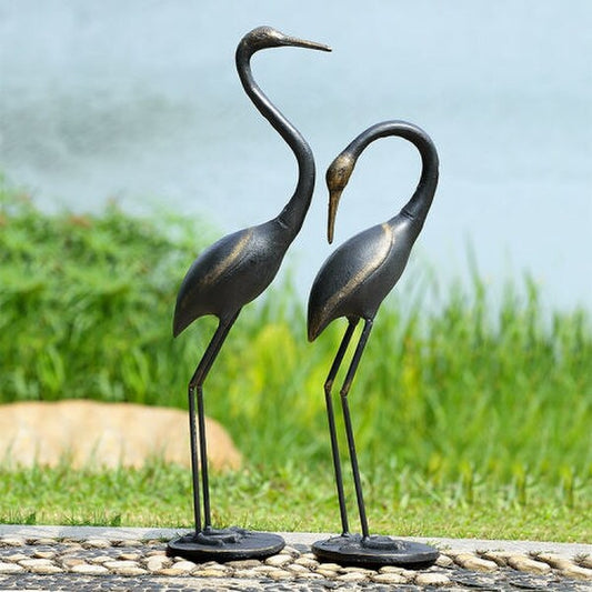 Garden Cranes Set of Two Watchful Waders Cast Iron Decorative