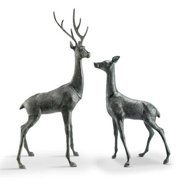 Metal Deer Doe Stage Statues Set Pair Victorian Statuary Artwork