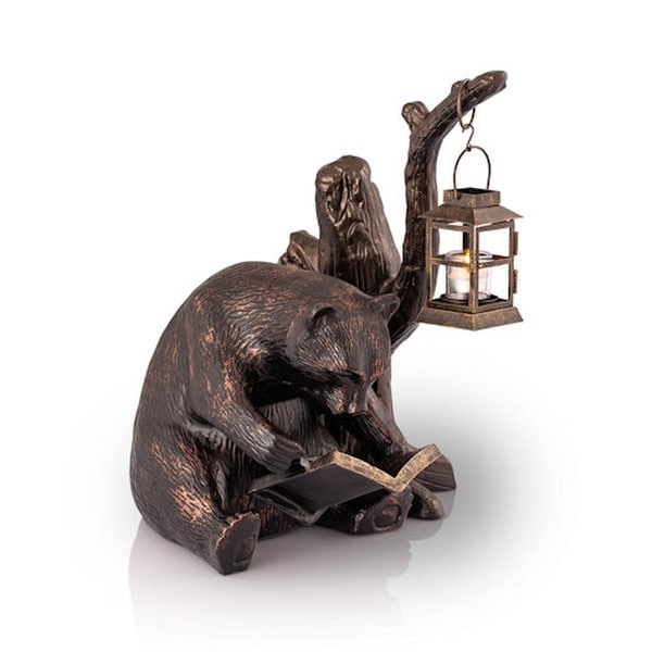 Aluminum Bear Garden Lantern Book Lover Statue candle decoration