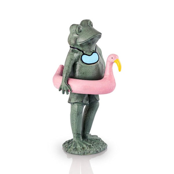 Beach Buddy Frog Sculpture with Inflatable Flamingo and Goggles fun
