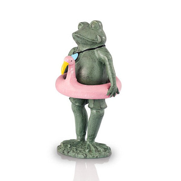 Fun Beach Buddy Frog Sculpture with Inflatable Flamingo and Goggles